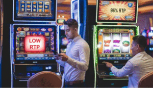 Players comparing low and high RTP slot machines