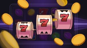 Slot machine with triple 7s and flying gold coins