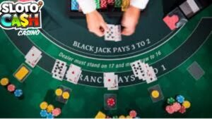 SlotoCash blackjack table with dealer in action
