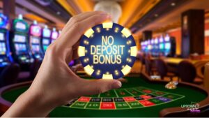 No Deposit Bonus Concept
Prompt:
"A hand holding a glowing casino chip with the words 'No Deposit Bonus' written in bright neon letters. In the background, there’s a blurred casino floor with slot machines and roulette tables, creating a thrilling and energetic atmosphere