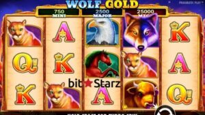 Wolf Gold slot game screen featured on BitStarz