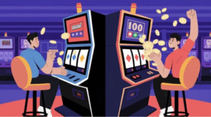 players winning coins at slot machines in casino
