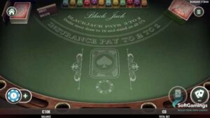 Blackjack table layout with chip and betting options