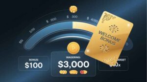 Casino welcome bonus card with wagering progress