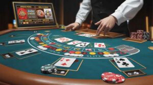 Dealer running a blackjack game at a casino table