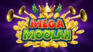 Mega Moolah Slot with gold coins and trumpets