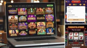 Online slots on laptop with signup form view