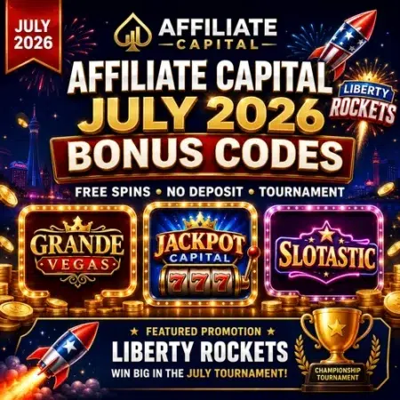 Affiliate Capital July 2026 Bonus Codes: Grande Vegas, Jackpot Capital & Slotastic Offers