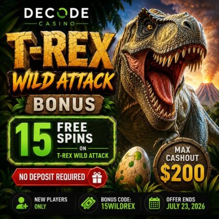 Decode Casino T-Rex Wild Attack: Get 15 Free Spins with No Deposit